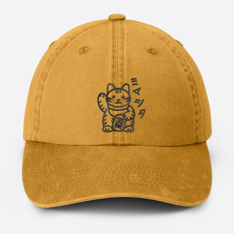 Retro Japanese Cat Baseball Hat, Aesthetic Cat Lover Anime Hat, Japanese Cat Embroidered Vintage Hat, Animal Lover Gifts, Fathers Day Gifts