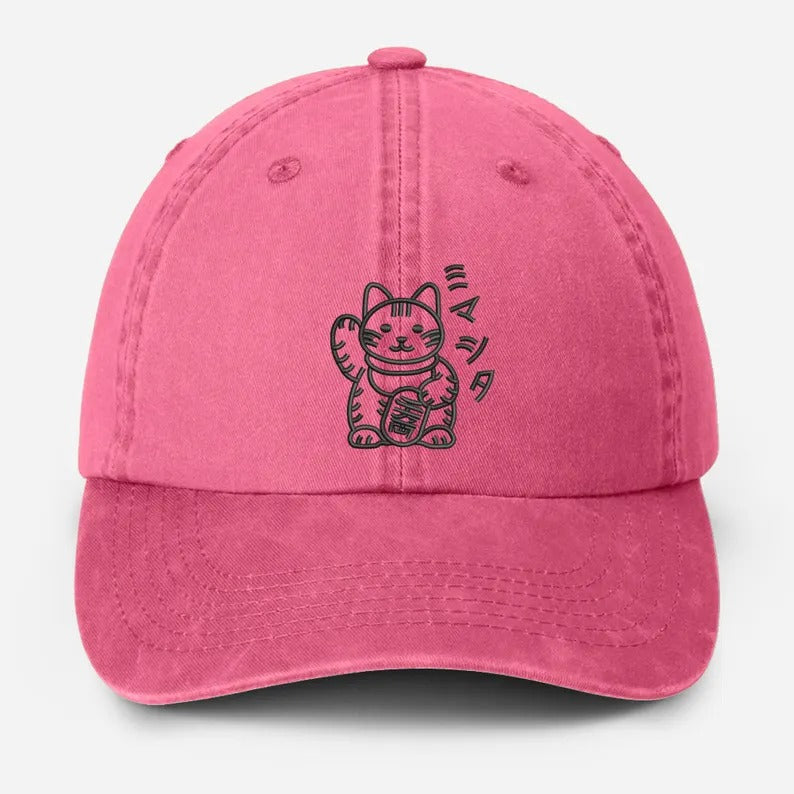 Retro Japanese Cat Baseball Hat, Aesthetic Cat Lover Anime Hat, Japanese Cat Embroidered Vintage Hat, Animal Lover Gifts, Fathers Day Gifts