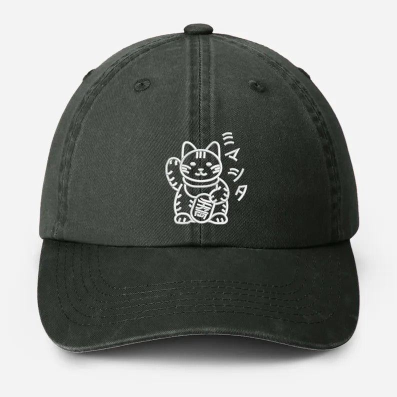 Retro Japanese Cat Baseball Hat, Aesthetic Cat Lover Anime Hat, Japanese Cat Embroidered Vintage Hat, Animal Lover Gifts, Fathers Day Gifts