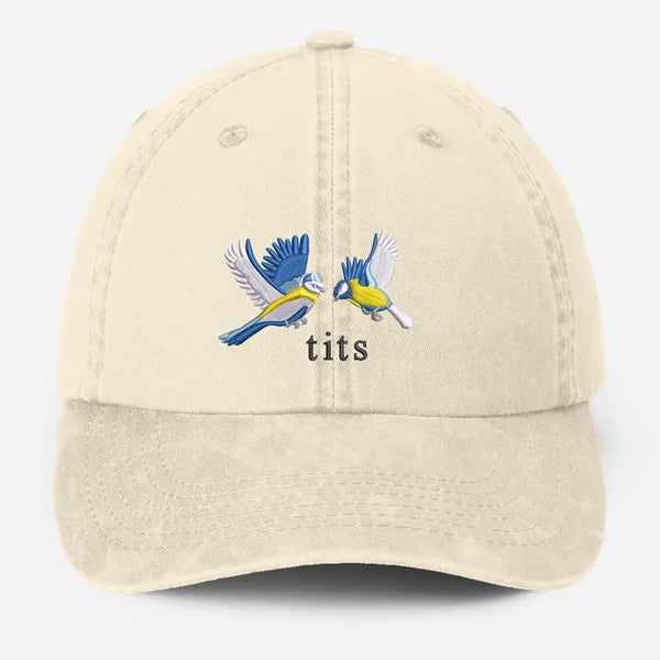 Tits Embroidered Baseball Cap, Dad Adjustable Strap Hat, Unisex Summer Holiday Cotton Cap, Funny Bird Lover Baseball Hat, Fathers Day Gifts