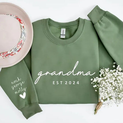 Personalised Grandma Sweatshirt, Custom Embossed Est Date Puff Printed Sweater