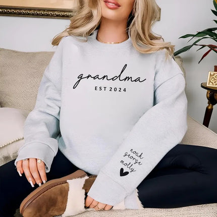 Personalised Grandma Sweatshirt, Custom Embossed Est Date Puff Printed Sweater