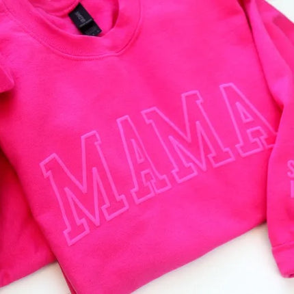 Personalised Mama Embossed Sweatshirt, Custom Mom Dad Sweater with Kids Name
