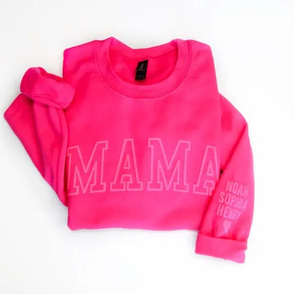 Personalised Mama Embossed Sweatshirt, Custom Mom Dad Sweater with Kids Name
