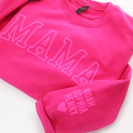 Personalised Mama Embossed Sweatshirt, Custom Mom Dad Sweater with Kids Name
