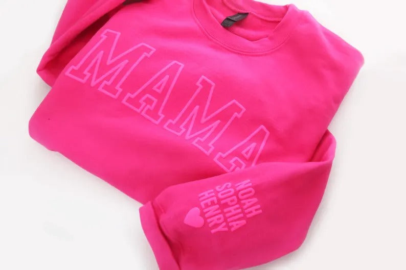 Personalised Mama Embossed Sweatshirt, Custom Mom Dad Sweater with Kids Name, Puff Printed Mama Crewneck, New Mom Gift, Mother's Day Gifts