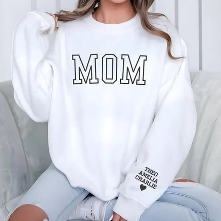 Personalised Mama Embossed Sweatshirt, Custom Mom Dad Sweater with Kids Name