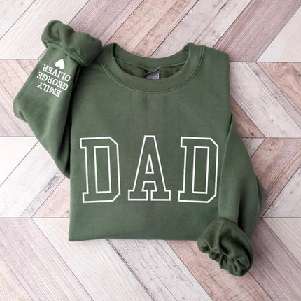 Personalised Dad Sweatshirt, Custom Kids Name On Sleeve Puff Printed Sweater