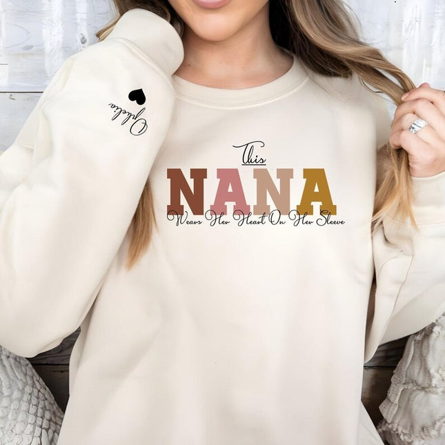 This Nana Wears Her Heart on Her Sleeve Sweater, Personalised Nana Sweatshirt
