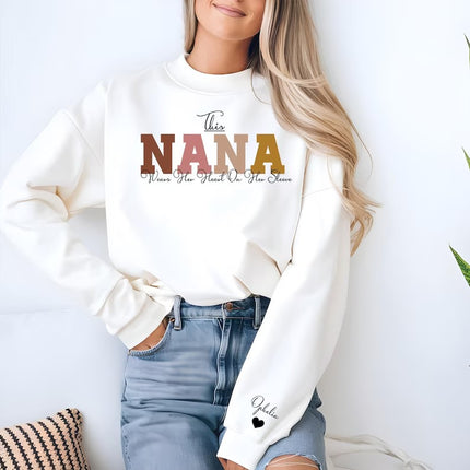 This Nana Wears Her Heart on Her Sleeve Sweater, Personalised Nana Sweatshirt