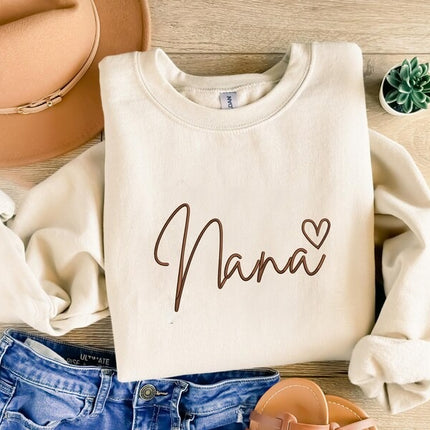 Embroidered Nana Crewneck Sweatshirt, Nana with Heart Sweatshirt, New Mom Gift