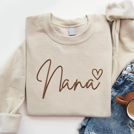 Embroidered Nana Crewneck Sweatshirt, Nana with Heart Sweatshirt, New Mom Gift