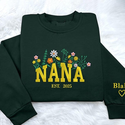 Nana Embroidered Floral Sweatshirt, Custom Nana Crewneck With Kids Names