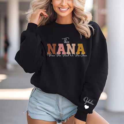 This Nana Wears Her Heart on Her Sleeve Sweater, Personalised Nana Sweatshirt