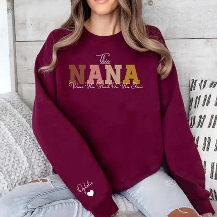 This Nana Wears Her Heart on Her Sleeve Sweater, Personalised Nana Sweatshirt