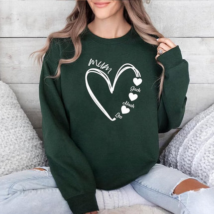 Custom Mum Heart Sweatshirt, Personalised Mama Sweater With Kid's Names