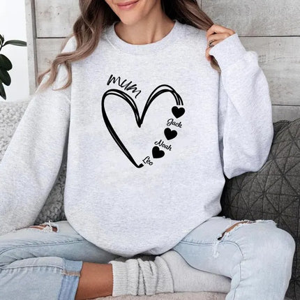 Custom Mum Heart Sweatshirt, Personalised Mama Sweater With Kid's Names