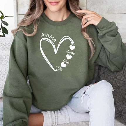 Custom Mum Heart Sweatshirt, Personalised Mama Sweater With Kid's Names