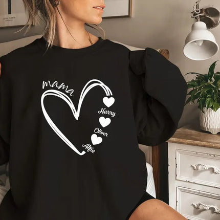 Custom Mum Heart Sweatshirt, Personalised Mama Sweater With Kid's Names