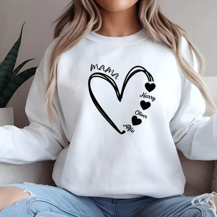 Custom Mum Heart Sweatshirt, Personalised Mama Sweater With Kid's Names