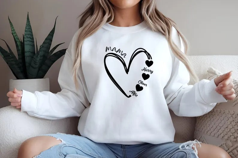 Custom Mum Heart Sweatshirt, Personalised Mama Sweater With Kid's Names, Mummy To Be Sweater, New Mom Birthday Gift, Mothers Day Presents