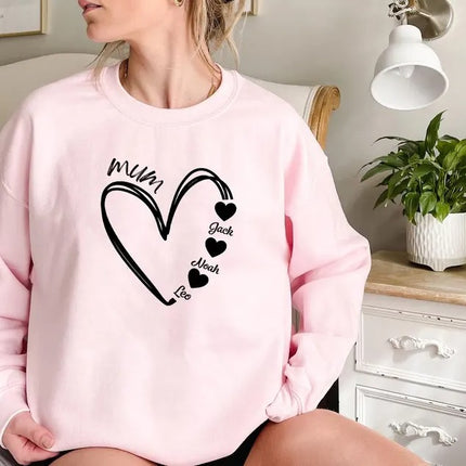Custom Mum Heart Sweatshirt, Personalised Mama Sweater With Kid's Names