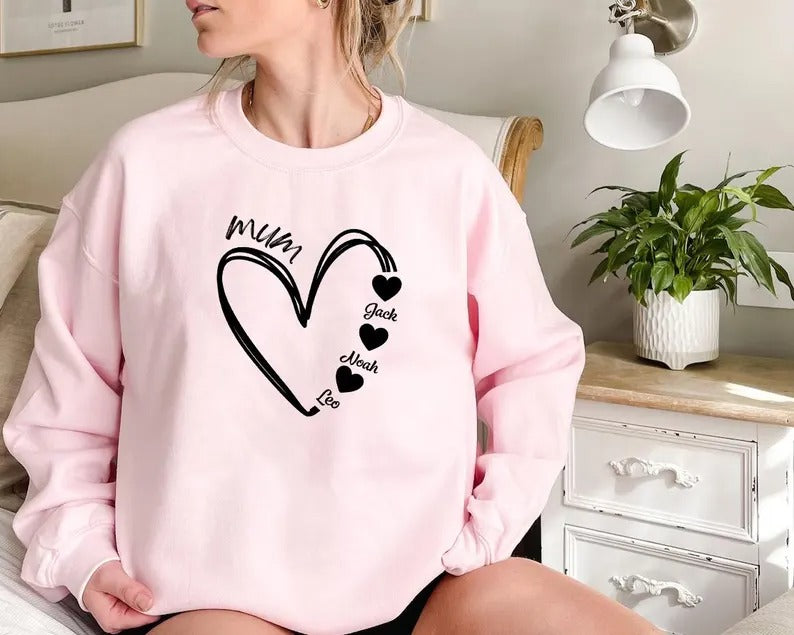Custom Mum Heart Sweatshirt, Personalised Mama Sweater With Kid's Names, Mummy To Be Sweater, New Mom Birthday Gift, Mothers Day Presents