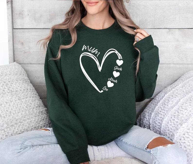 Custom Mum Heart Sweatshirt, Personalised Mama Sweater With Kid's Names, Mummy To Be Sweater, New Mom Birthday Gift, Mothers Day Presents