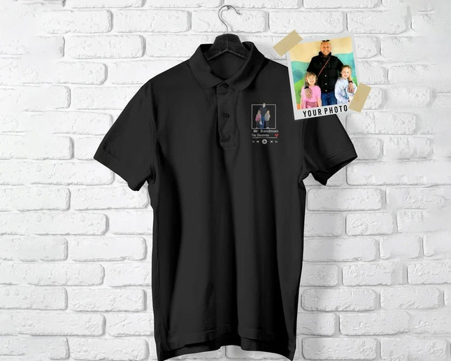 Personalized Portrait Photo Polo Shirt, Embroidered Family Sketch Shirt, Custom Song Name Album Monogrammed Polo, Memorial Anniversary Gift
