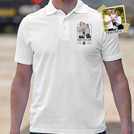 Personalized Portrait Photo Polo Shirt, Embroidered Family Sketch Shirt, Custom Song Name Album Monogrammed Polo, Memorial Anniversary Gift