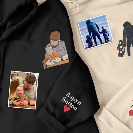 Embroidered Dad Portrait from Photo Hoodie, Personalized Sketch Hoodie with Name