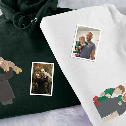 Embroidered Dad Portrait from Photo Hoodie, Personalized Sketch Hoodie with Name