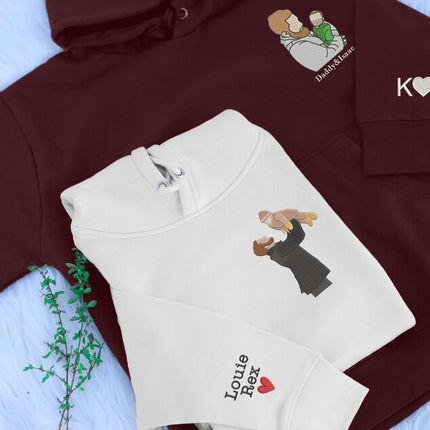 Embroidered Dad Portrait from Photo Hoodie, Personalized Sketch Hoodie with Name