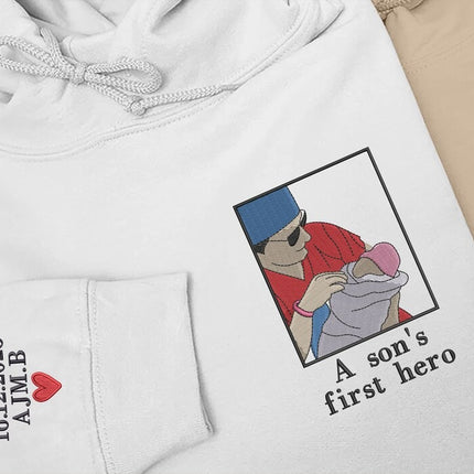 Embroidered Dad Photo Portrait Hoodie, Custom Fathers Day Jumper, Gift For Her