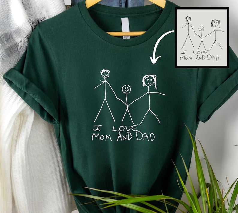 Custom Kids Drawing T-Shirt, Personalized Child's Artwork Printed Tees, Memorial Mother's Day Gifts, Wearable Art Keepsake for Mom, Dad Gift