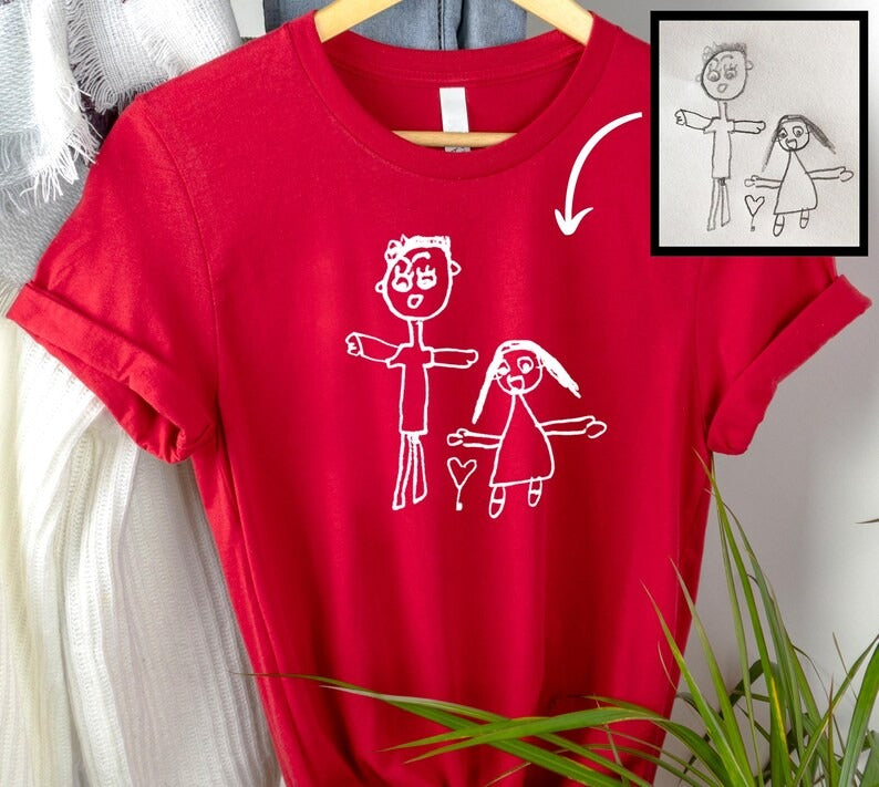 Custom Kids Drawing T-Shirt, Personalized Child's Artwork Printed Tees, Memorial Mother's Day Gifts, Wearable Art Keepsake for Mom, Dad Gift