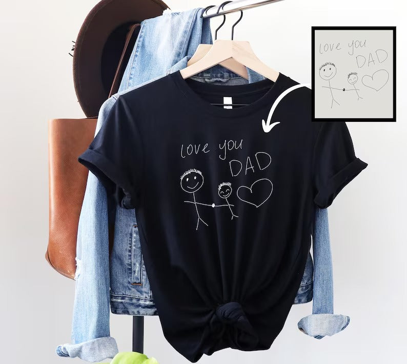 Custom Kids Drawing T-Shirt, Personalized Child's Artwork Printed Tees, Memorial Mother's Day Gifts, Wearable Art Keepsake for Mom, Dad Gift