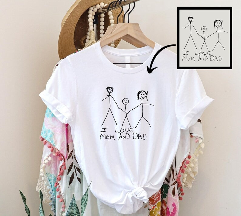 Custom Kids Drawing T-Shirt, Personalized Child's Artwork Printed Tees, Memorial Mother's Day Gifts, Wearable Art Keepsake for Mom, Dad Gift