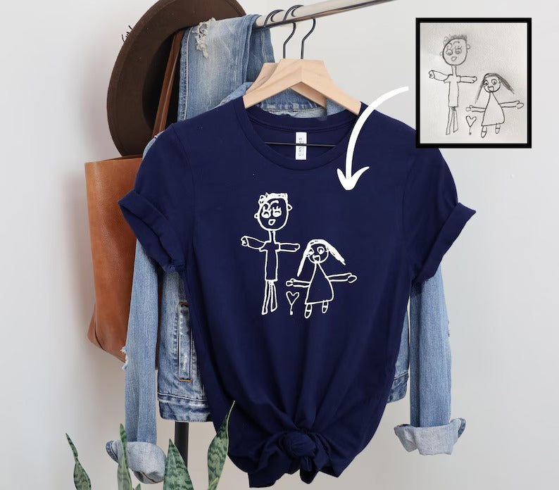 Custom Kids Drawing T-Shirt, Personalized Child's Artwork Printed Tees, Memorial Mother's Day Gifts, Wearable Art Keepsake for Mom, Dad Gift