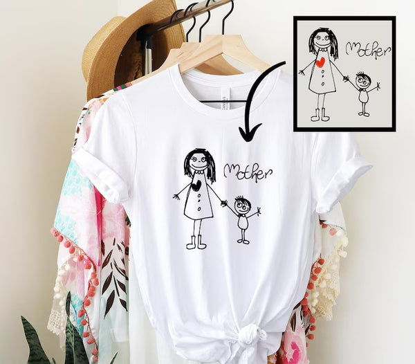 Custom Kids Drawing T-Shirt, Personalized Child's Artwork Printed Tees, Memorial Mother's Day Gifts, Wearable Art Keepsake for Mom, Dad Gift