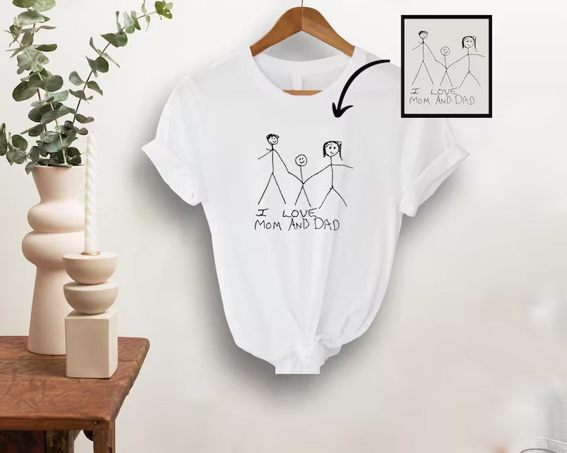 Custom Kids Drawing T-Shirt, Personalized Child's Artwork Printed Tees, Memorial Mother's Day Gifts, Wearable Art Keepsake for Mom, Dad Gift