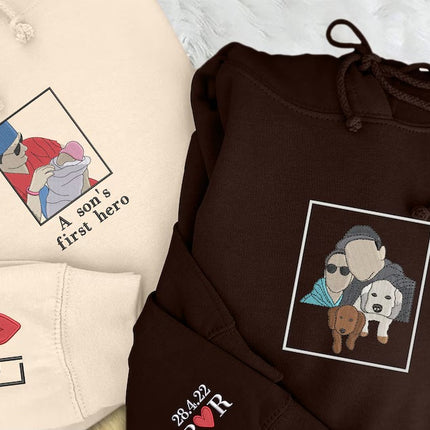 Embroidered Dad Photo Portrait Hoodie, Custom Fathers Day Jumper, Gift For Her
