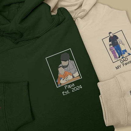 Embroidered Dad Photo Portrait Hoodie, Custom Fathers Day Jumper, Gift For Her