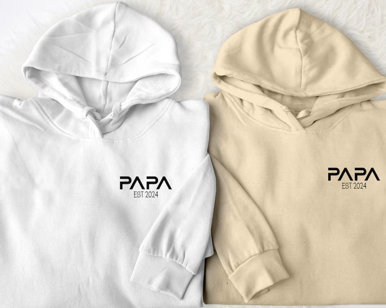 Personalised Dad Hoodie, Custom Est Year Printed Pullover Hoody, Birthday Special Gifts for Papa, Dad Vatertag Hoodies, Father's Day Gifts