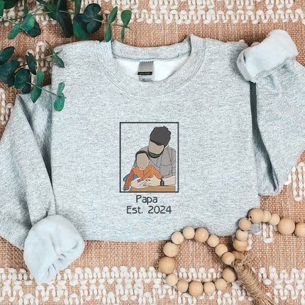 Personalised Dad Photo Sketch Sweatshirt, Embroidered Portrait Sweater with Initials