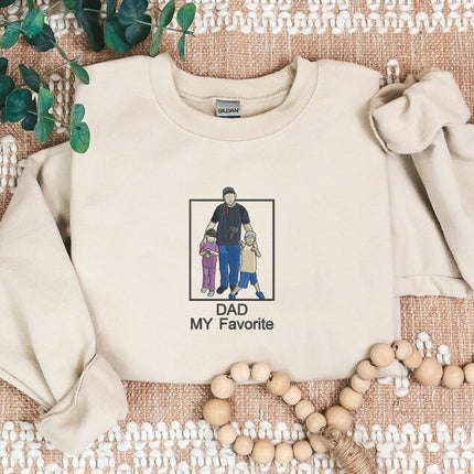 Personalised Dad Photo Sketch Sweatshirt, Embroidered Portrait Sweater with Initials