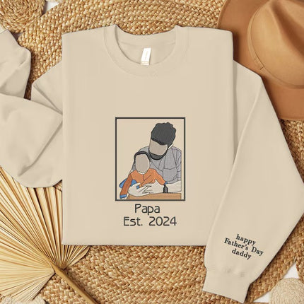 Personalised Dad Photo Sketch Sweatshirt, Embroidered Portrait Sweater with Initials