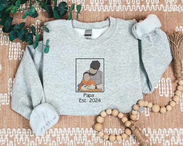 Personalised Dad Photo Sketch Sweatshirt, Embroidered Portrait Sweater with Initials, Custom Fathers Day Sweatshirt, Birthday Gift for Daddy