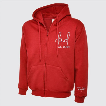 Embroidered Dad Zip Up Hoodie, Custom Text with Heart on Sleeve Jumpers