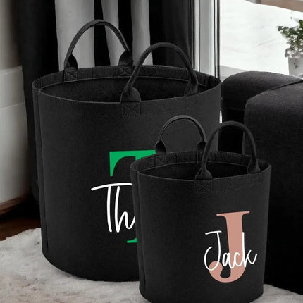 Personalised Felt Storage Basket with Initials, Custom Toy Organizer, Kids Room Printed Baskets, Baby Shower Gift, Pet Toy Bin, Gift for Her